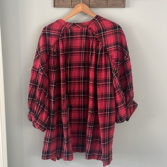 Free People intimately free flannel plaid oversized tunic/dress black and red XS - Picture 4 of 4